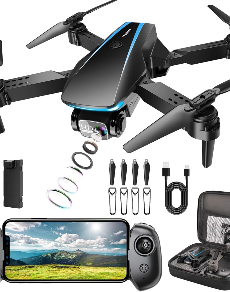 Oddire Drone with Camera - 1080P Drones for Adults with Trajectory Flight, Gravity Control, One Key Take Off/Land, 3D Flip, Foldable Drone with Stable Hover, Carrying Case, 2 Batteries, Propellers